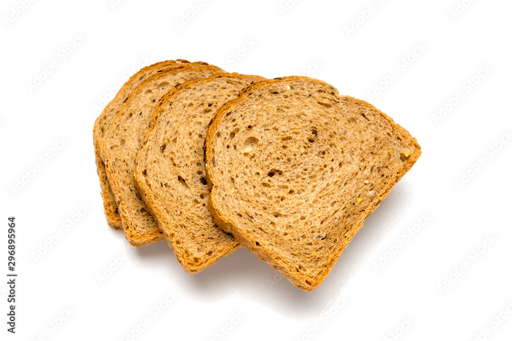 Sliced slices of bread with sesame seeds. Isolated on a white background. Sliced slices of bread with sesame seeds. Isolated on a white background.