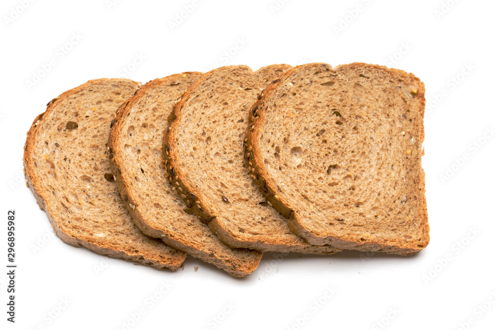 Sliced slices of bread with sesame seeds. Isolated on a white background.