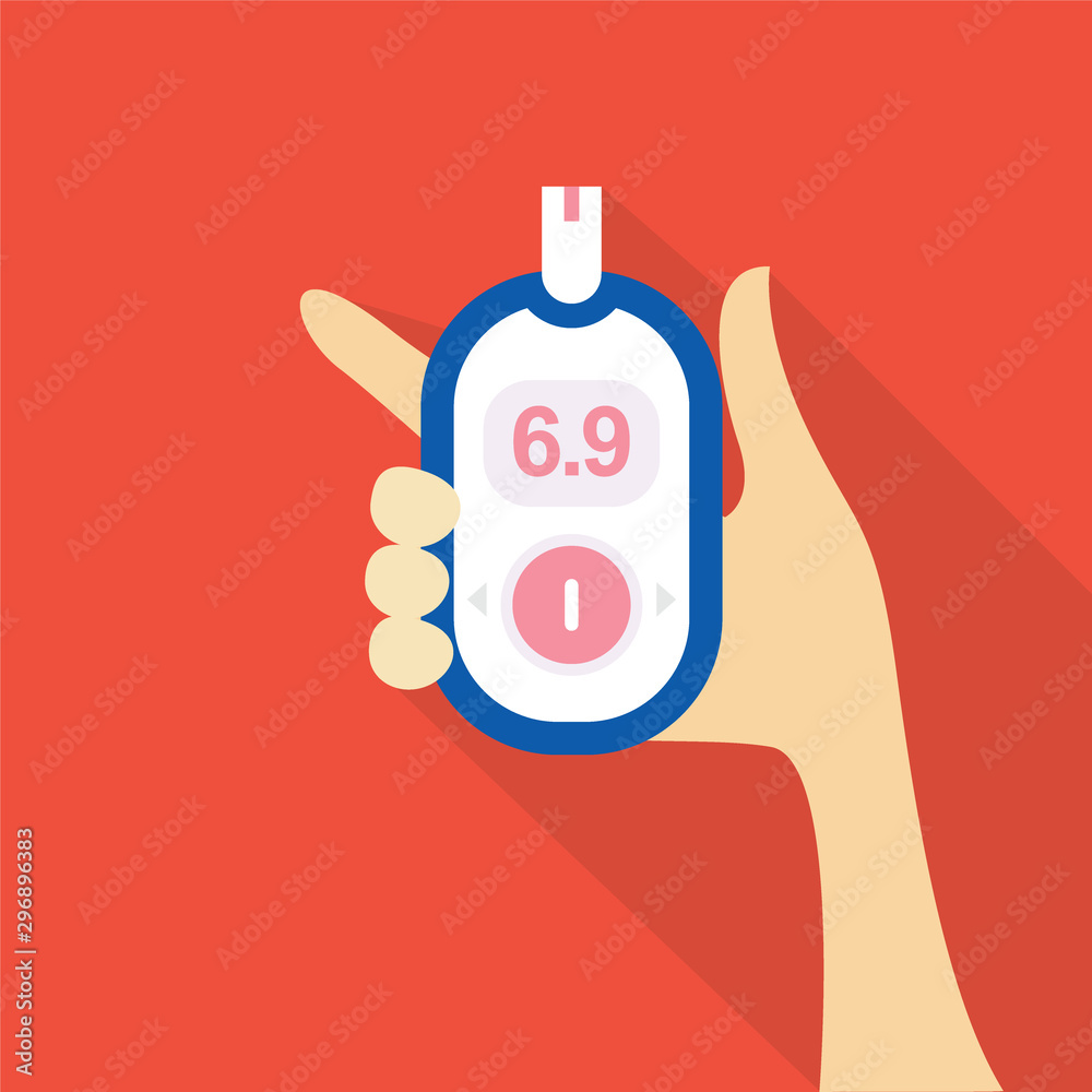 Diabetes Glucometer Flat vector illustrator with Hand Holding 