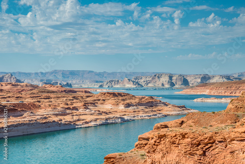Beautiful orange rock formation at Lake Powell and Glen Canyon Dam in the Glen Canyon National Recreation Area Desert of Arizona and Utah, United States