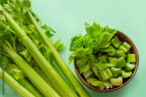 celery stalks on white background. fresh green celery. 