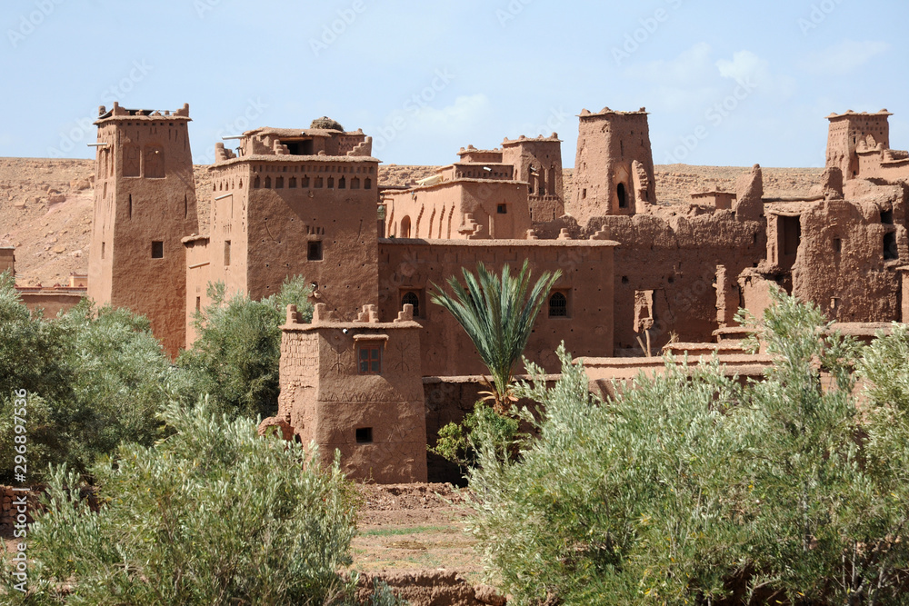 Ait Benhaddou,fortified city, kasbah or ksar, along the former caravan route between Sahara and Marrakech in present day Morocco. It is situated in Souss Massa Draa on a hill along the Ounila River.