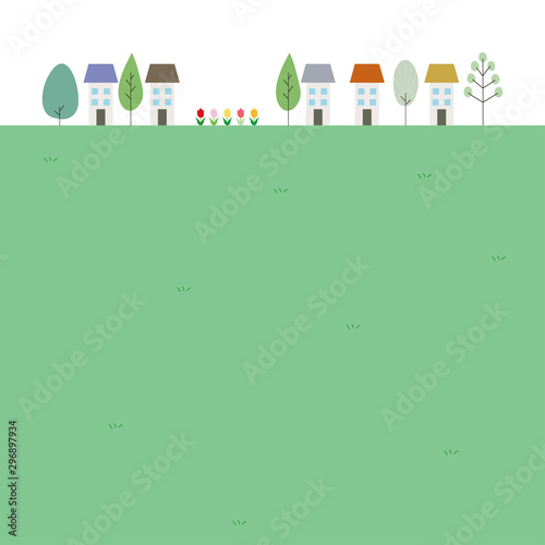 かわいい家と木と原っぱのイラスト Stock Vector Adobe Stock