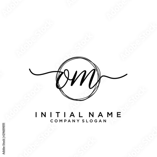 OM Initial handwriting logo with circle template