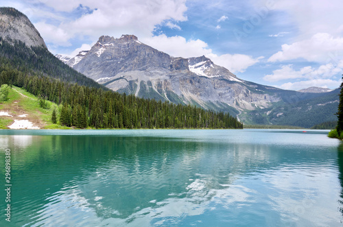 Famous Emerald Lake, Yoho National Park, British Columbia, Canada. Turquoise water and green trees