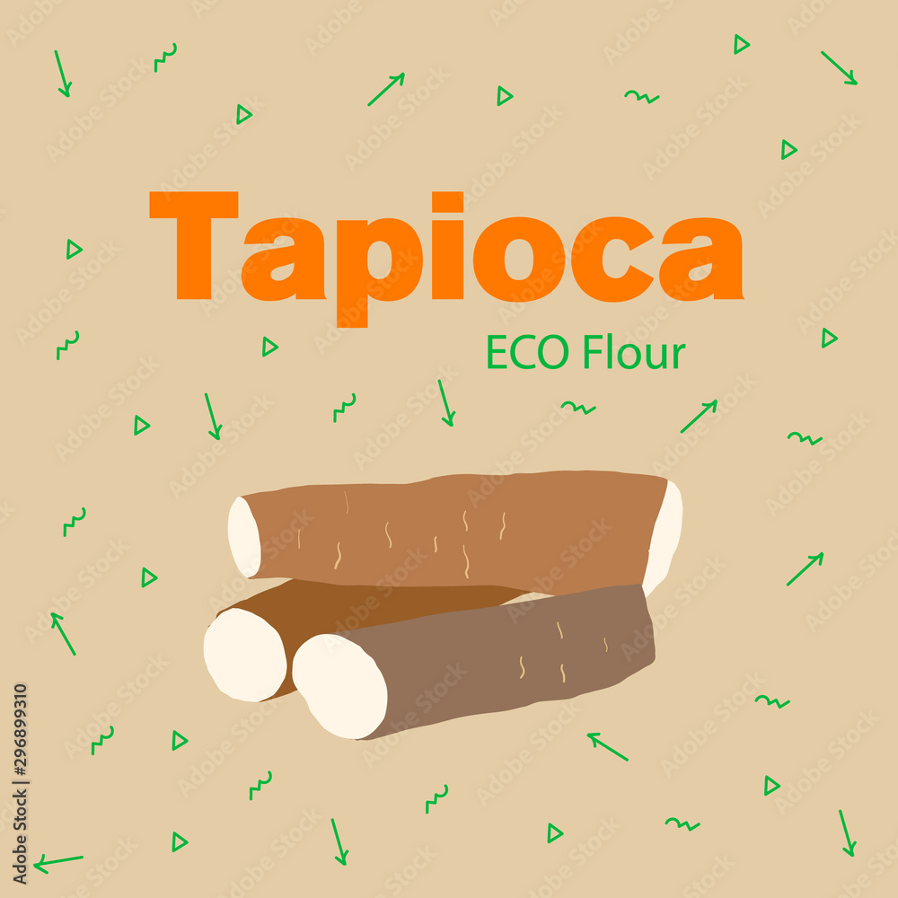 tapioca eco flour. cassava fresh isolated on mocha background, raw