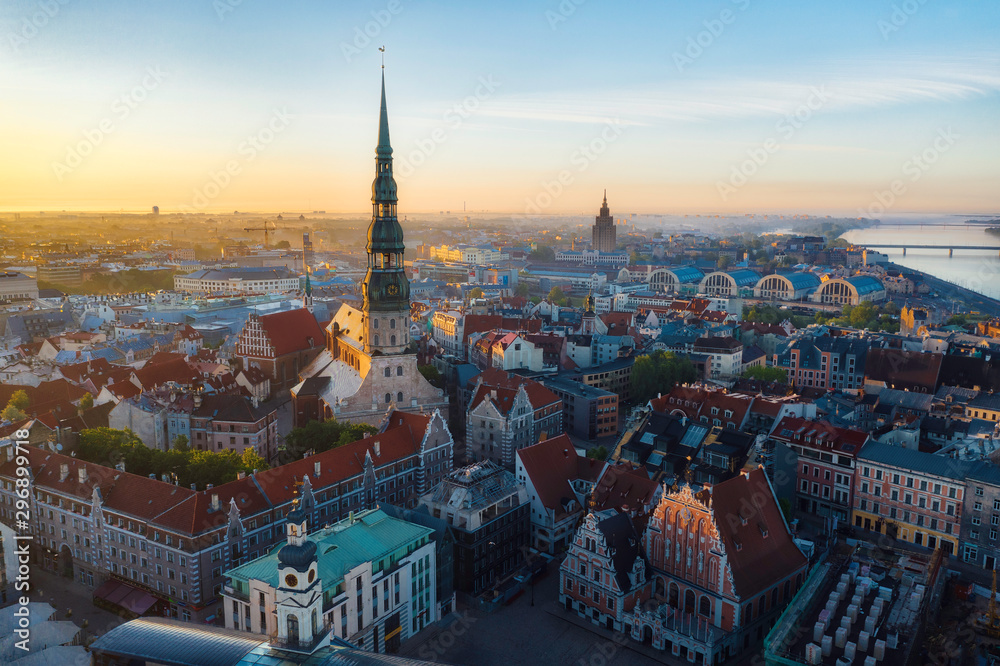 Sunrise over central Riga, Latvia, taken in May 2019