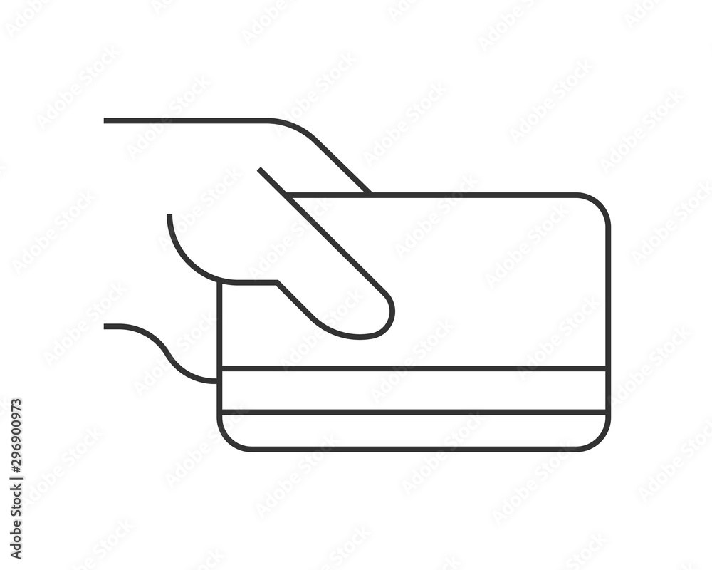Pay by credit card linear icon on white background. Editable stroke