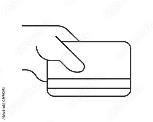 Pay by credit card linear icon on white background. Editable stroke