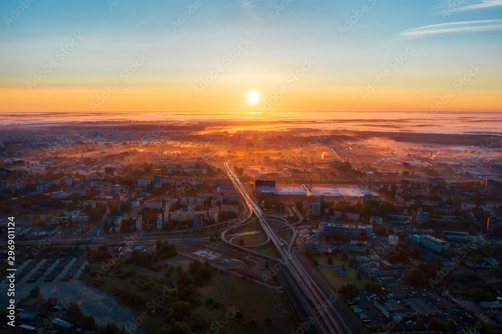 Sunrise over central Riga, Latvia, taken in May 2019
