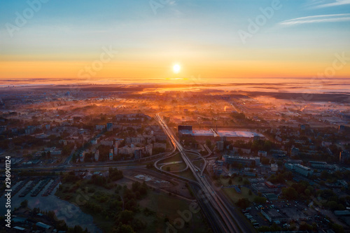 Sunrise over central Riga, Latvia, taken in May 2019
