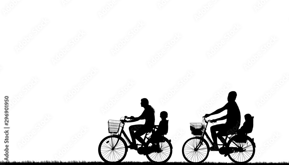 Obraz premium silhouette happy family and bike on white background