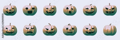 Pumpkin emotion Halloween set, contrast pop-art