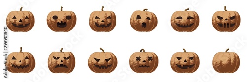 Pumpkin smile icons in heavy metal gold style