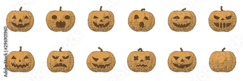 Hand drawn pumpkin emotion sketch for Halloween