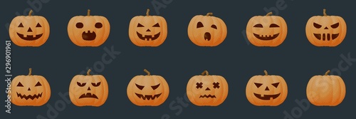 Pumpkin emotion cartoon set, Halloween paper cut