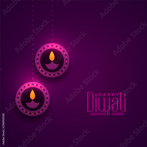 shiny purple diwali lamp decoration festival background