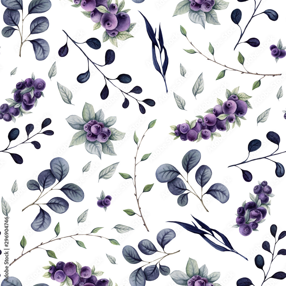 Seamless Pattern of Watercolor Dark Leaves Seamless Pattern of Watercolor Dark Leaves