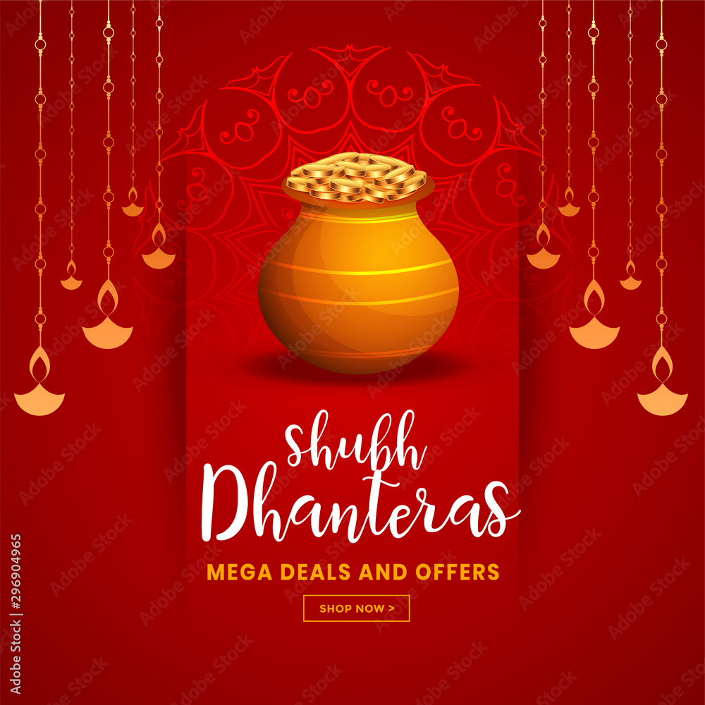 beautiful red happy dhanteras festival greeting background Stock Vector |  Adobe Stock