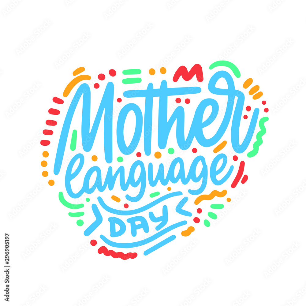 Mother language day concept text logo design template. Design for banner, presentation, background, poster. Editable vector EPS 10 illustration.