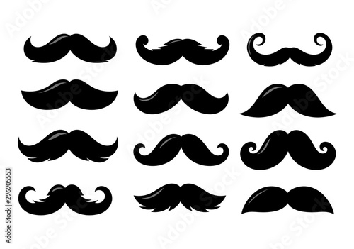 Black sillhouettes of moustache vector collection isolated on white background photo