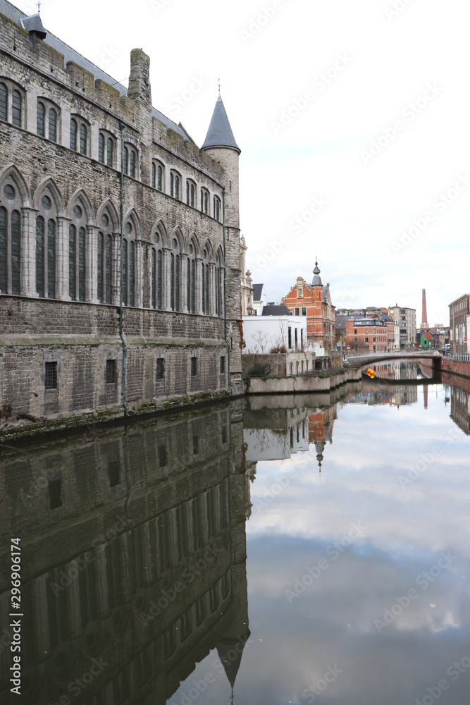 Reflection of an old building in Ghent, Belgium