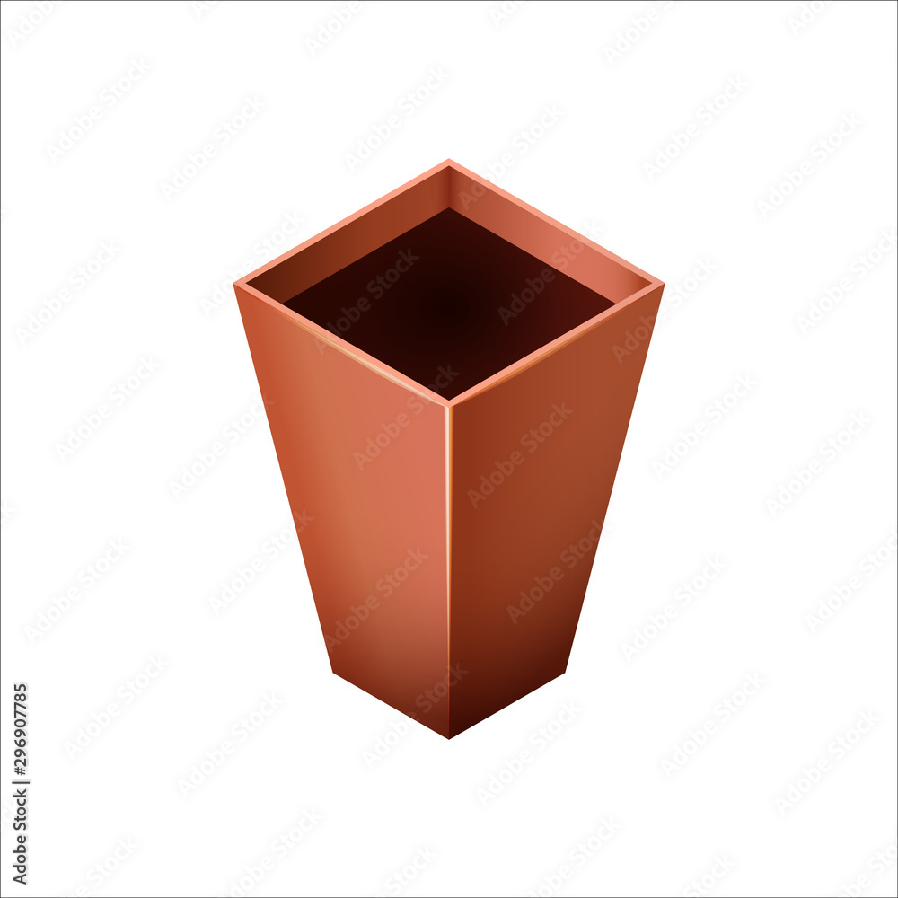 Empty ceramic brown flowerpots for cultivation of plants. Clay pot in an isometry, isolated on a white background. Vector illustration