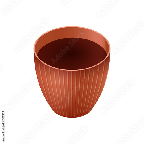 Empty ceramic brown flowerpots for cultivation of plants. Clay pot in an isometry, isolated on a white background. Vector illustration
