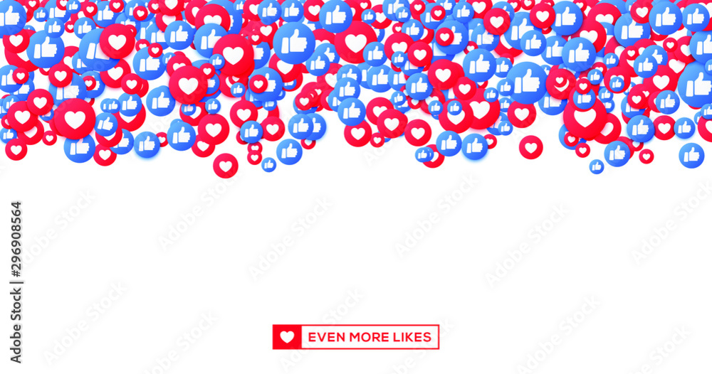 Like floating icon background. Like and thumb up icons red and blue color, vector illustration.