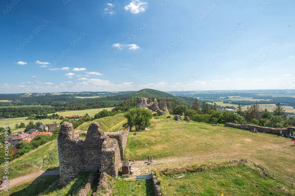 View from ruins of gothic medieval castle Lichnice, Iron Mountains, Pardubice region, Czech republic. Castle ruins.