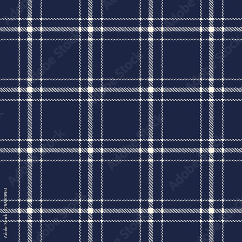 Classic Hand-Drawn Two-Color Blue and White Plaid Checks Vector Seamless Pattern