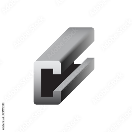 Steel product vector icon. C profile shape and long. That alloy of iron consist of carbon and high tensile strength.  Use as beam, frame, girder or structure in engineering and construction industry.