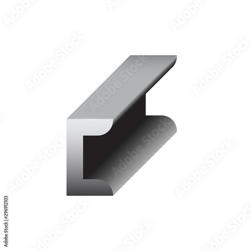 Steel product icon. C chanel profile shape. That alloy of iron from steel production industry and metallurgy used as beam, bar, frame, girder, structure in engineering, construction building material.