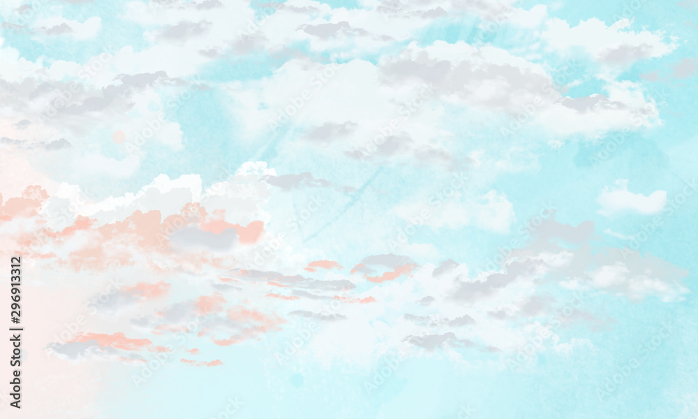 Abstract watercolor sky and clouds background.Digital drawing. Can be used as banner, presentation, flyer, poster, web design, website, invitations.