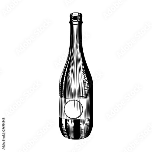 Hand drawn cider bottle isolated on white background. Craft beer bottle template.