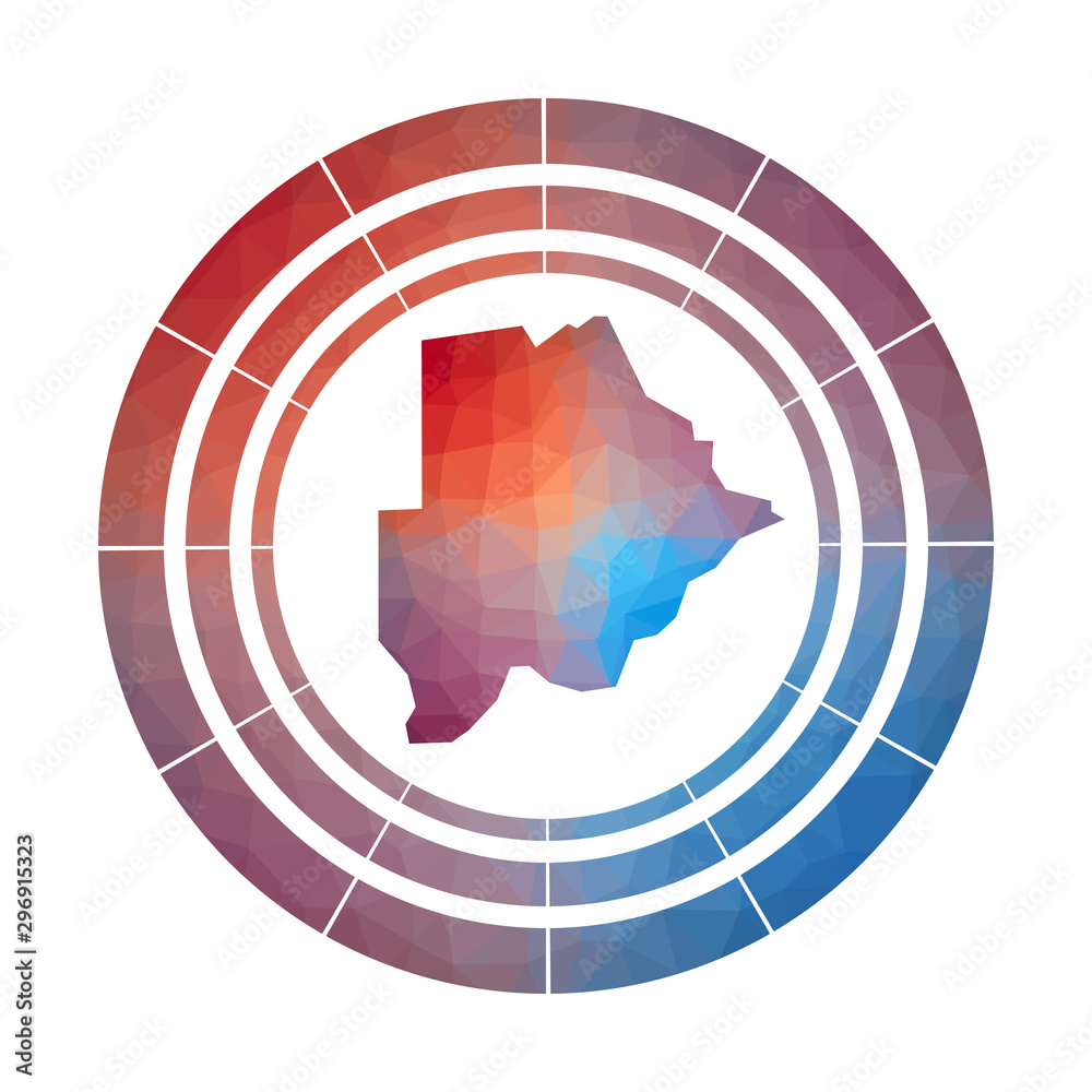 Fototapeta premium Botswana badge. Bright gradient logo of country in low poly style. Multicolored Botswana rounded sign with map in geometric style for your infographics.