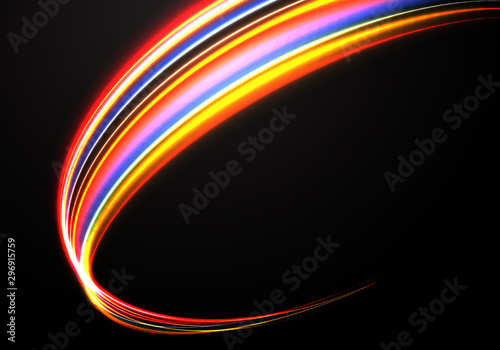 Abstract color speed light curve on black design modern futuristic technology background vector illustration.