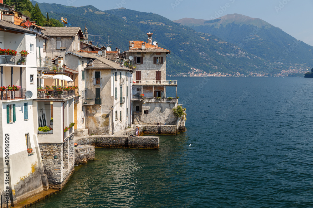 Old houses on the bank of Como lake, Brienno comune, Italy