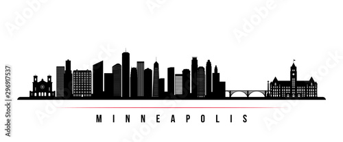 Minneapolis skyline horizontal banner. Black and white silhouette of Minneapolis  Minnesota. Vector template for your design.