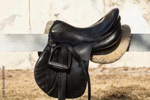 Horse saddle prepared for riding