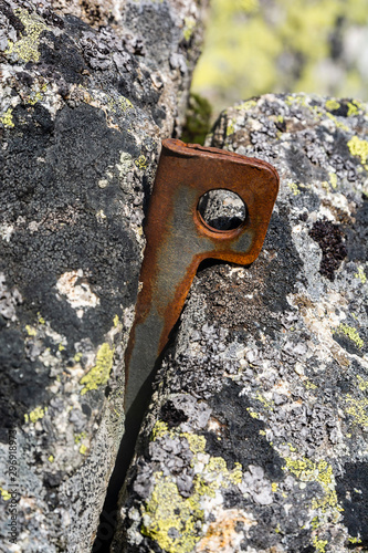 Climbing protection - Angle – A piton made of steel sheet bent into V shape. Work well for larger cracks, where the steel deforms elastically as the piton is placed.