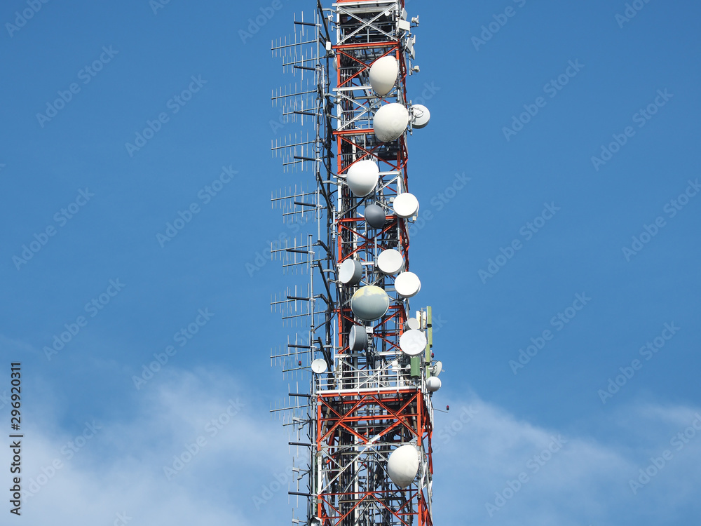Foto Stock Group of antennas, satellite dishes for