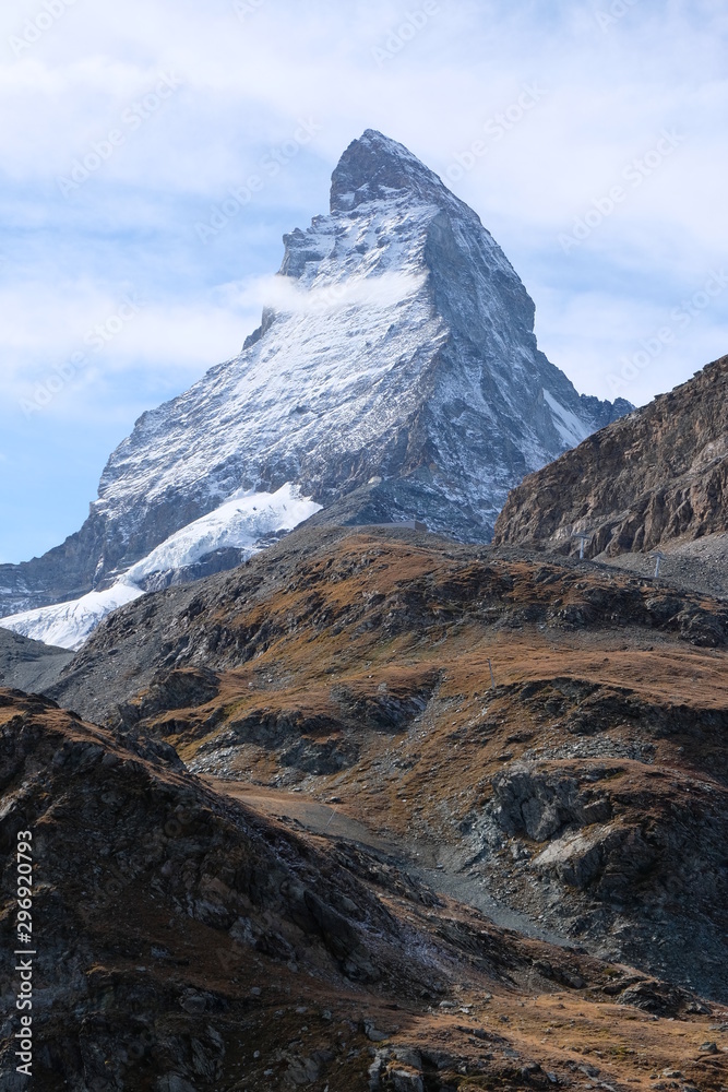The Matterhorn is the Mountain of Mountains. Shaped like a jagged tooth, it straddles the main watershed and border between Switzerland and Italy.