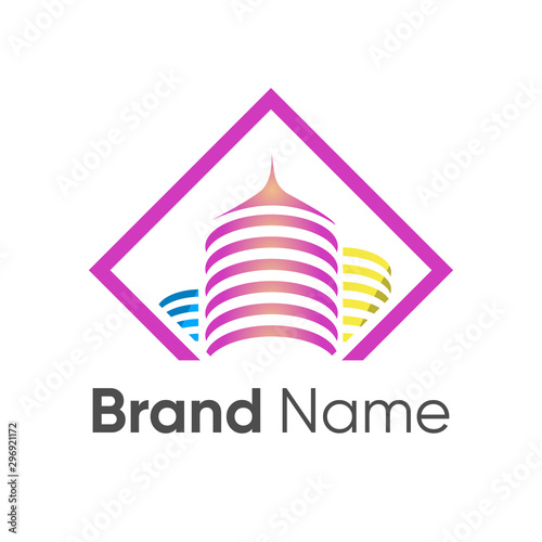 logo design buildings with colorful styles