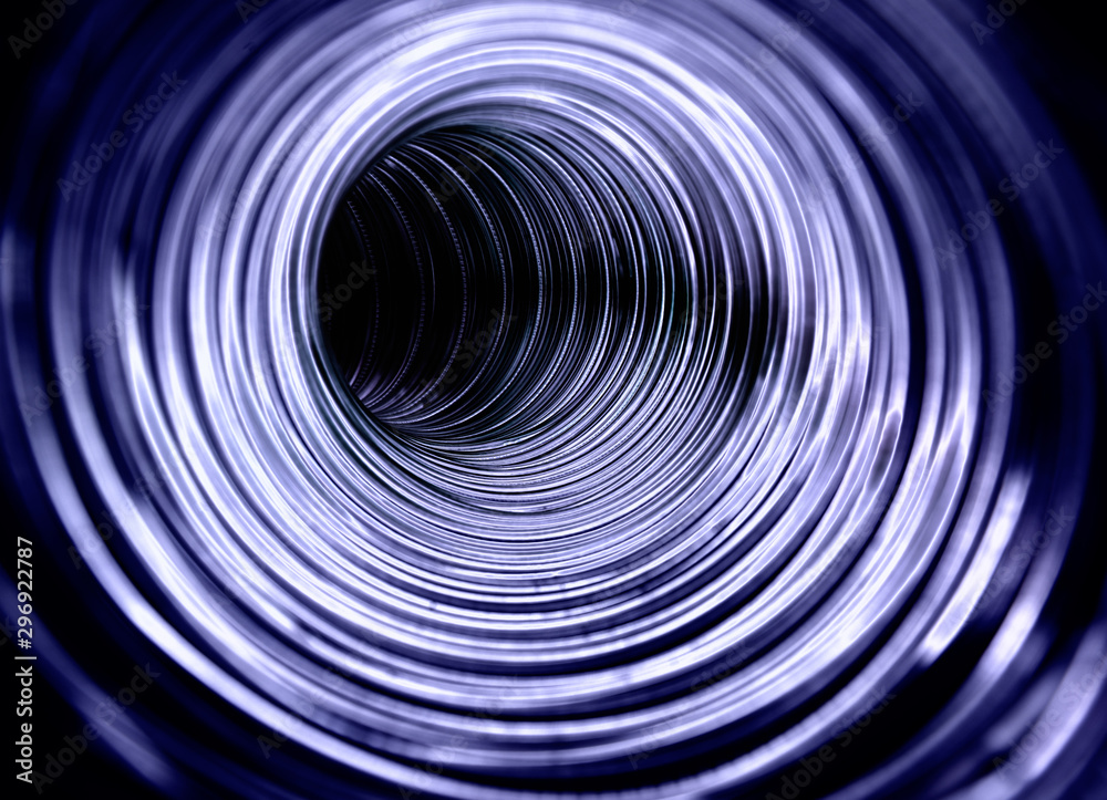 Obraz premium Futuristic gateway, metallic circular blue shiny corridor.