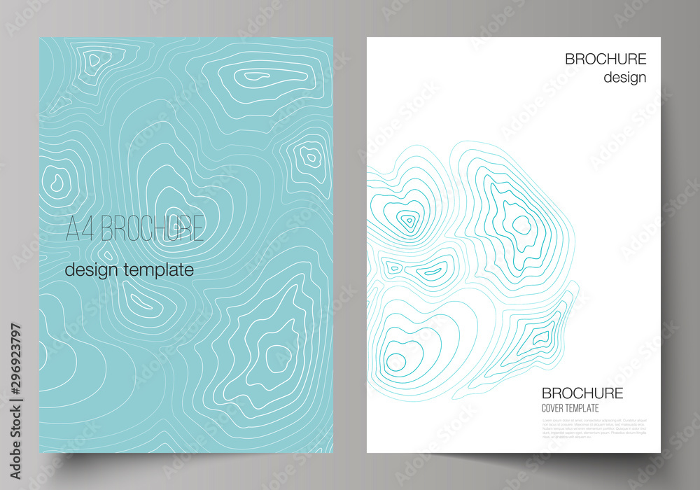 The vector illustration of editable layout of A4 format cover mockups design templates for brochure, magazine, flyer, booklet, annual report. Topographic contour map, abstract monochrome background.