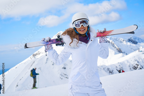 Fotografie Skier, skiing, winter sport - portrait of  female skier
