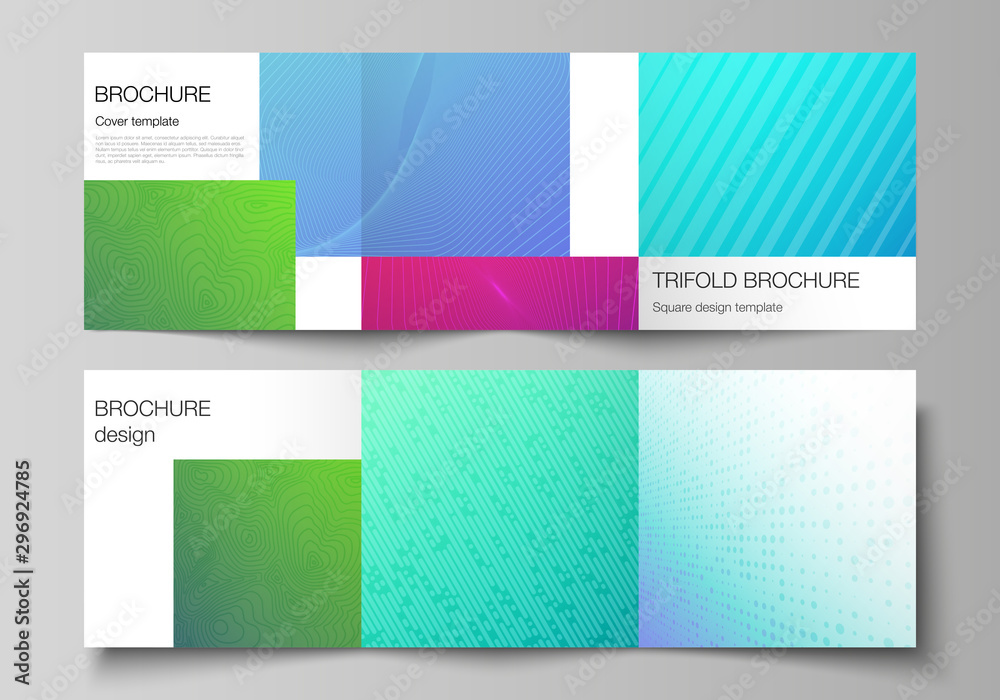 Fototapeta premium The minimal vector editable layout of square format covers design templates for trifold brochure, flyer, magazine. Abstract geometric pattern with colorful gradient business background.