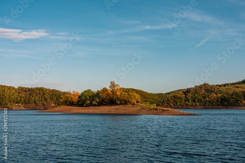 panoramic view of the Rursee in autumn, Germany