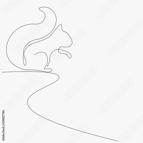 Forest background, animal squirrel one line drawing vector illustration
